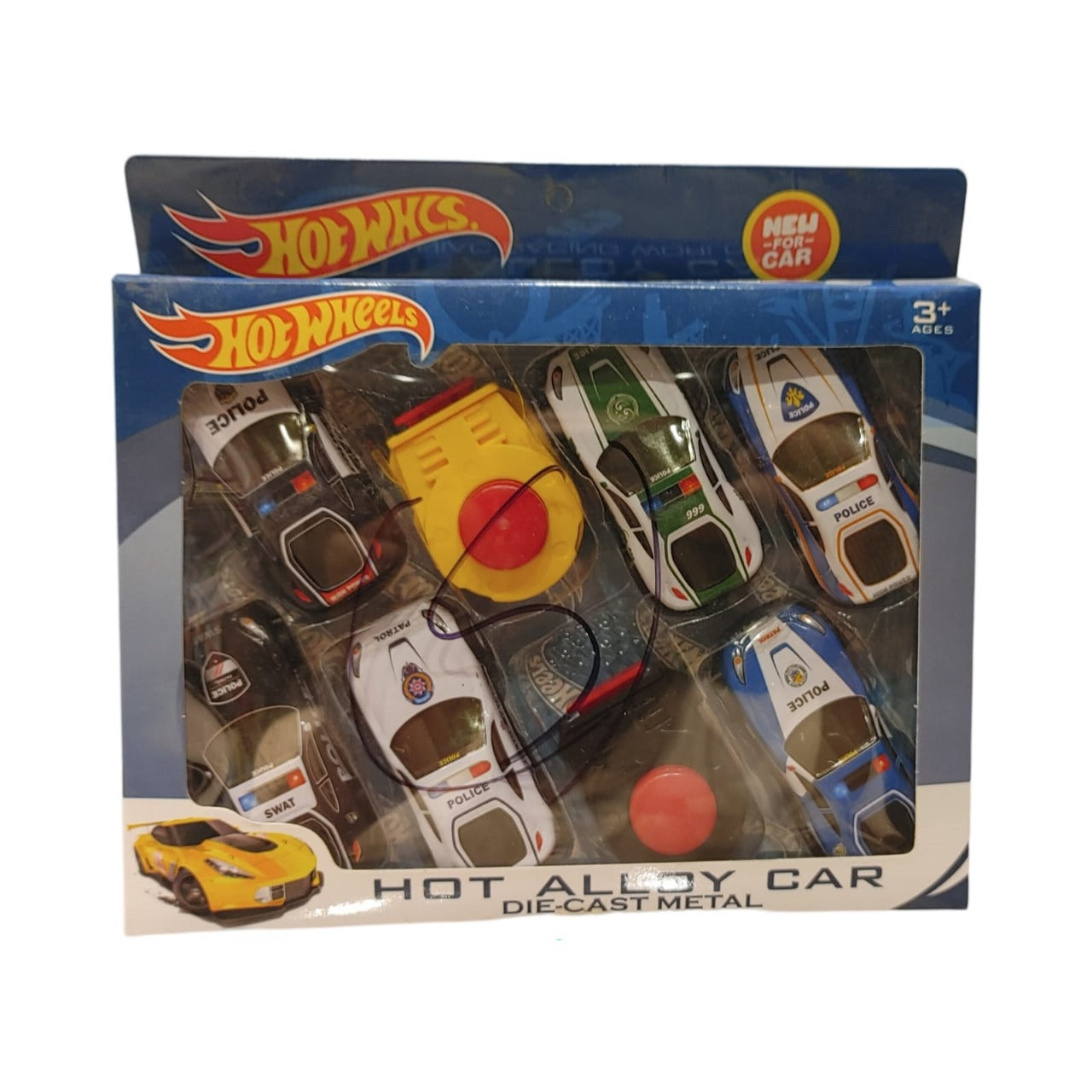 π Metal Police Car & Hot Wheels 6-Car Set β Die-Cast Vehicle Collection for Kids π