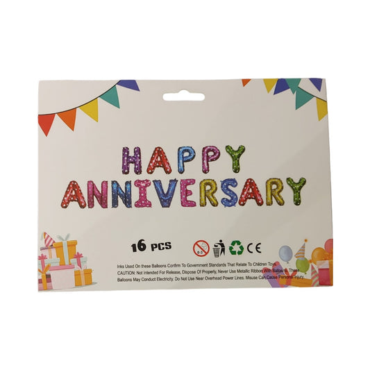 Happy Anniversary Foil Balloon – 16 Piece Set | Multi-Color Decoration for Party & Celebration