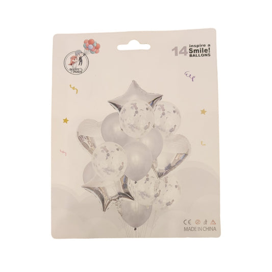 14 Pc Foil Balloon Set – Silver & White Shiny Color | Elegant Party Decoration for Any Celebration