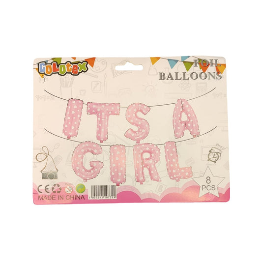It's a Girl Foil Balloon Set – 8 Pc | Baby Shower Decoration in Pink Theme