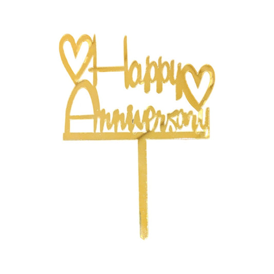 Happy Anniversary Cake Topper – Gold Color | Elegant Gold Cake Decoration for Anniversary Celebrations