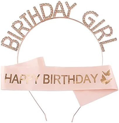 Birthday Girl Hair Band + Sash Set | High-Quality Sash with Diamond Crown Hairband