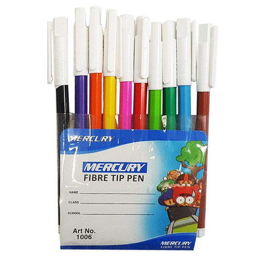 Mercury Fibre Tip Pens - 12 Colors | Art No. 1006 | Smooth Coloring & Drawing Markers