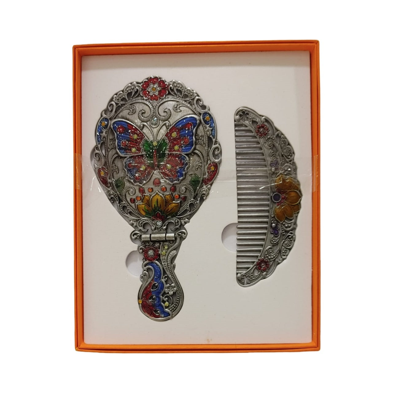 Elegant Metal Comb and Mirror Set | Vintage-Style Beauty Accessory Gift