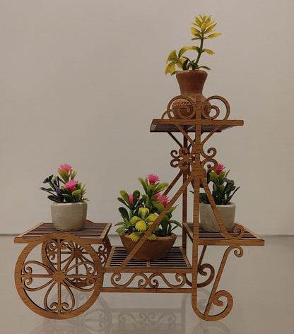Small Wooden Flower Trolley Decoration Piece – Mini Floral Cart for Tabletop Décor