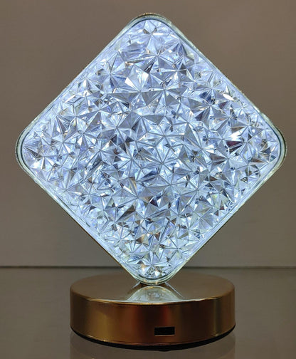 Diamond & Golden Color Table Lamp – Rechargeable with 3 LED Light Settings & Type-C Charging Port