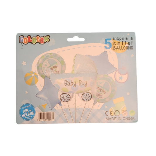 Happy Smile Baby Boy Foil Balloon – 5 Piece Set | Cute Blue Theme Balloons for Baby Shower & Newborn Celebration
