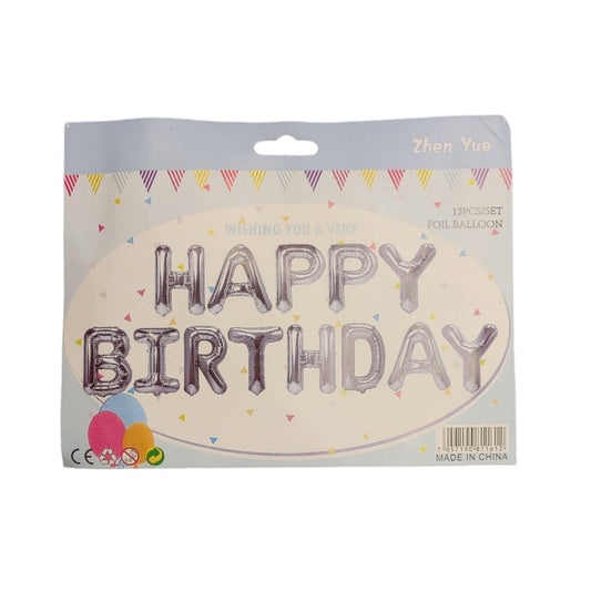 Happy Birthday Foil Balloon – 13 Pc Set | Shiny Silver Letters for Elegant Party Décor