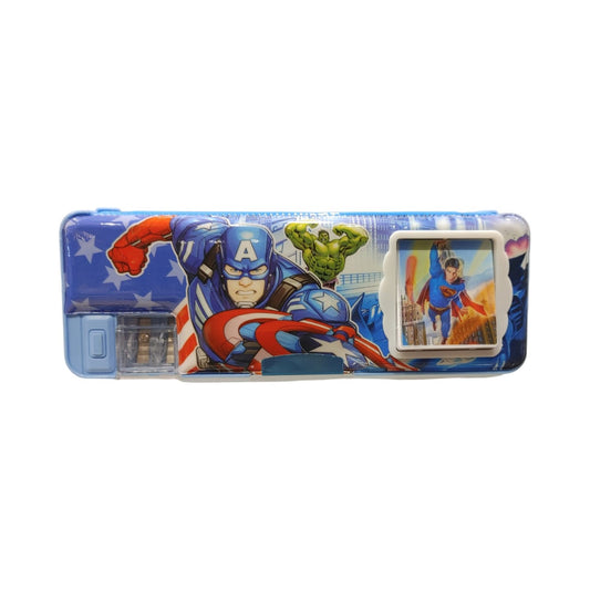Spider-Man Double Side Open Pencil Box – With Dual Sharpeners & Built-in Calculator