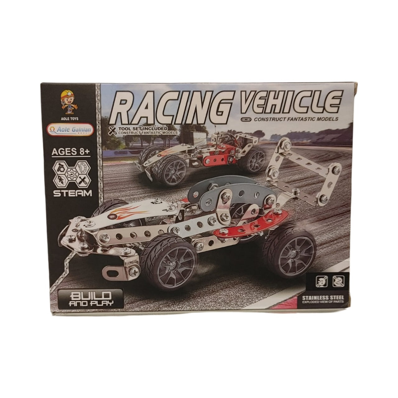 Racing Vehicle Stainless Steel Construction Set – 105 Pcs with Tool Kit