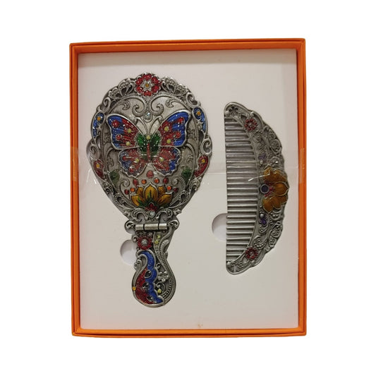 Elegant Metal Comb and Mirror Set | Vintage-Style Beauty Accessory Gift